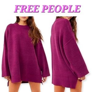 Free People Oversized Magenta Knit Tunic Sweater